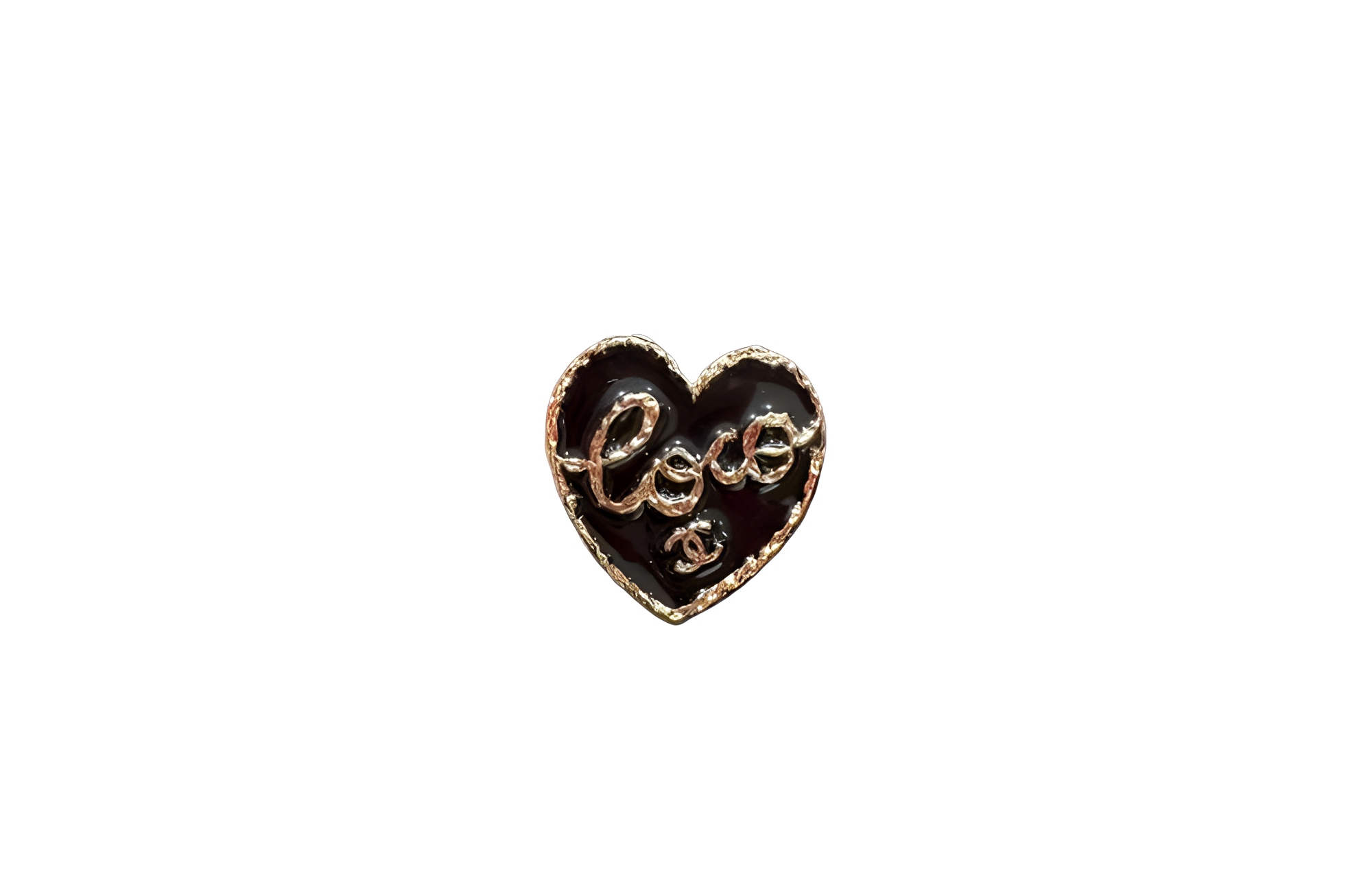 (Women) CHANEL 24P Black Enamel Heart 'Love' Letter Brooch for Women. ABC958-B16086-NW195