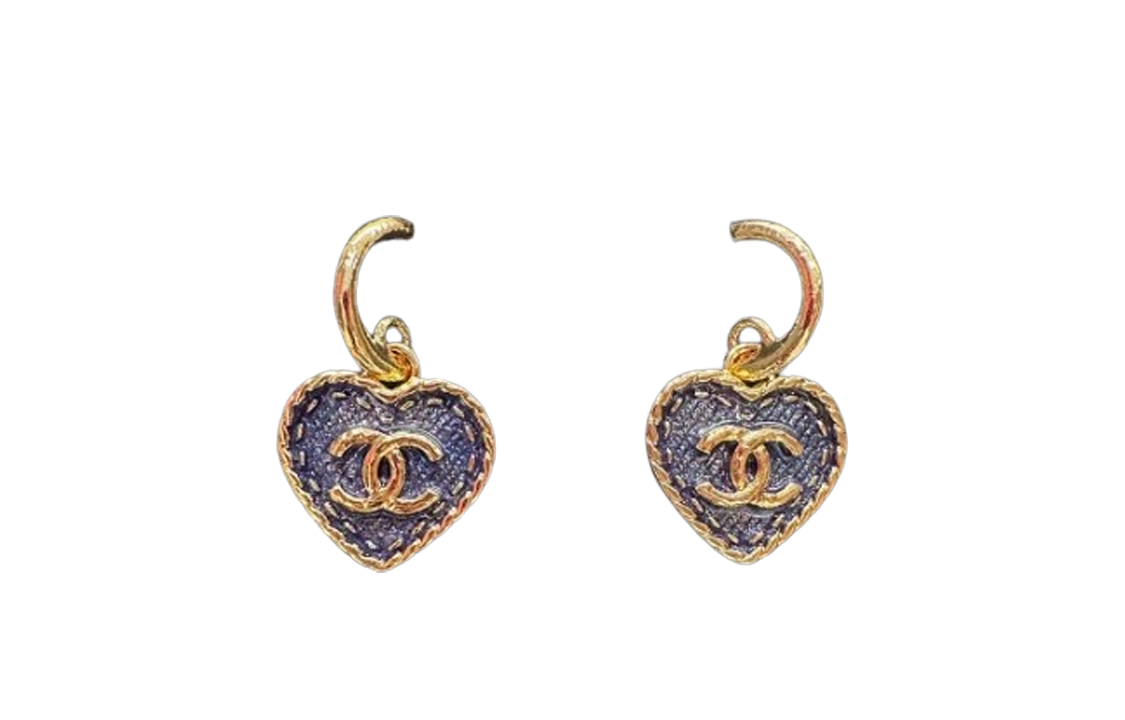 (Women) CHANEL 24P Blue Denim Double C Heart Hoop Earrings for Women. ABC740-B15375-NU456