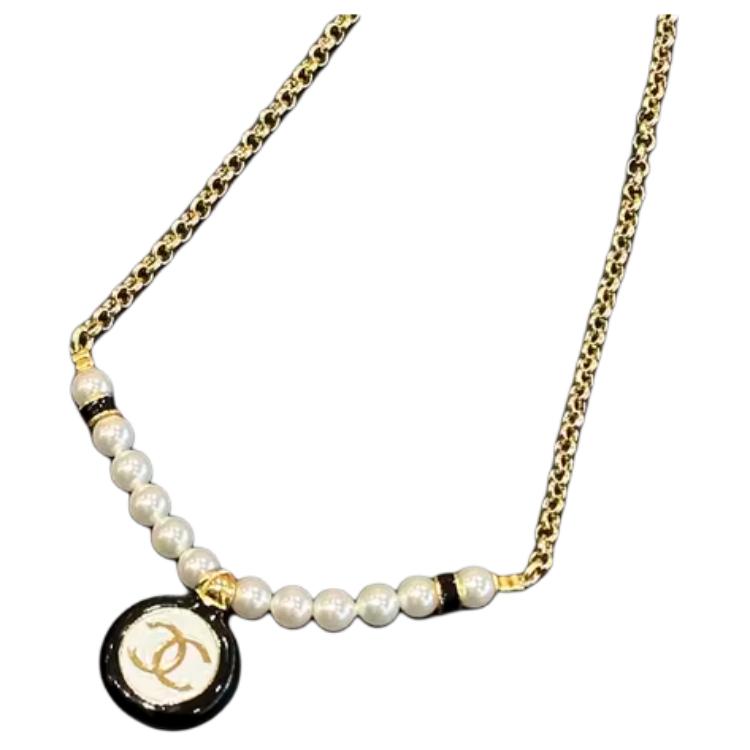 (Women) CHANEL 24P Double C Pendant Necklace Gold Metal with Imitation Pearls for Women. ABC980-B16124-NW386