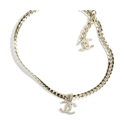 (Women) CHANEL 24P Gold Double C Crystal Pendant Necklace for Women. ABD109-B16035-NW025