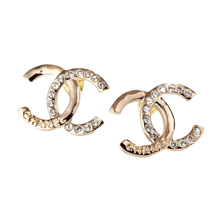 (Women) CHANEL 24P Gold Letter Crystal Double C Earrings for Women. ABD104-B16157-NW375