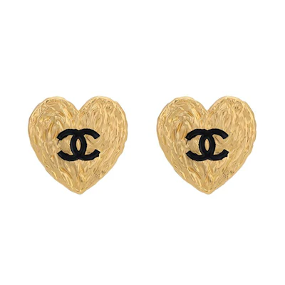 (Women) CHANEL 24P Heart Lava Texture Double C Metal Earrings for Women ABC948-B16086-NW195