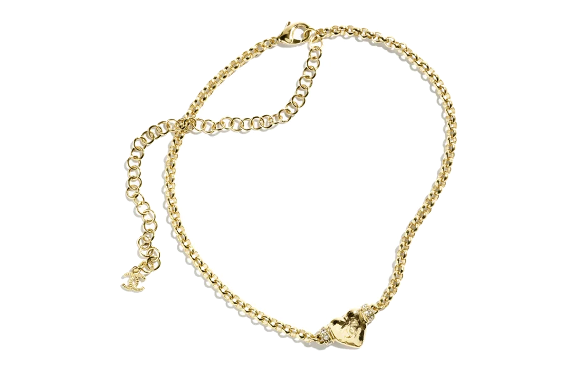 (Women) CHANEL 24P Heart Pendant Necklace Gold with Rhinestones for Women ABD080-B16157-NW375