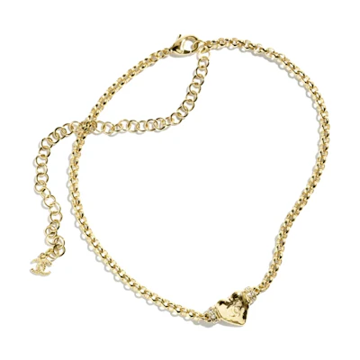 (Women) CHANEL 24P Heart Pendant Necklace Gold with Rhinestones for Women ABD080-B16157-NW375