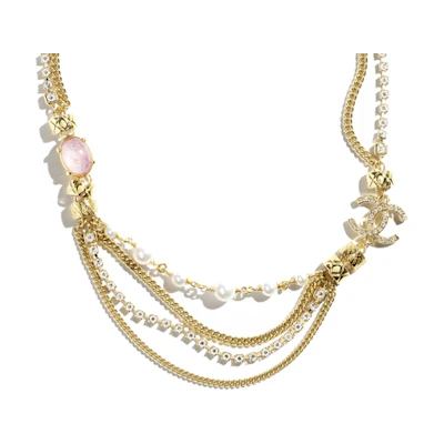 (Women) CHANEL 24P Multi-Chain Gold Necklace with Faux Pearls, Crystals & Rhinestones. ABD009-B16126-NW435