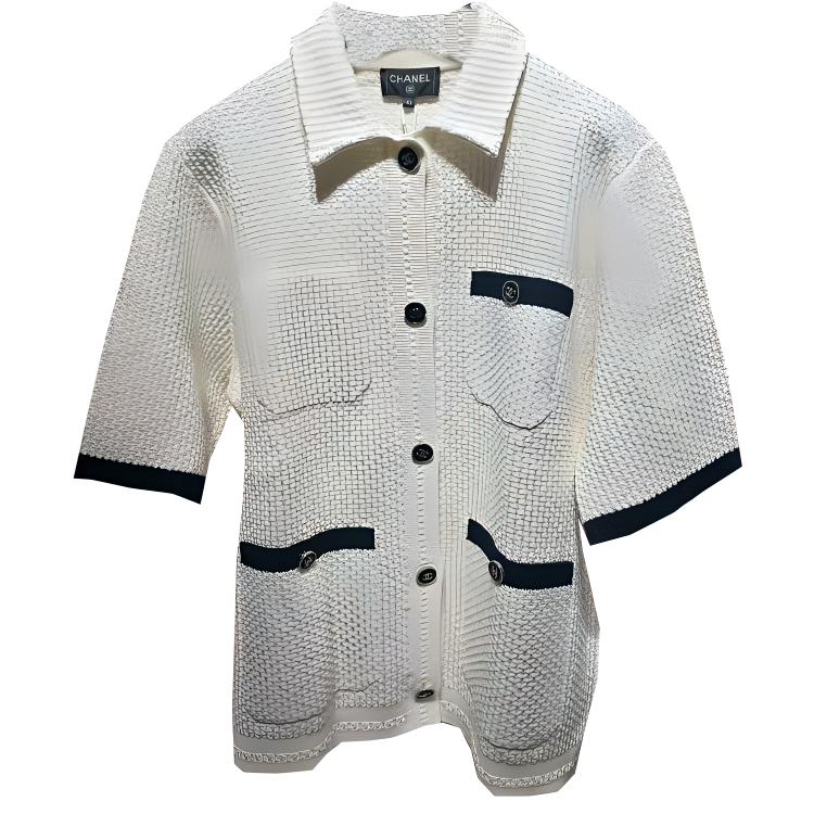 (Women) CHANEL 24P Spring Summer  Knit Cardigan Beige with Contrast Trim. P76905-K11071-NV259