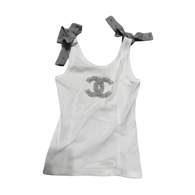 (Women) CHANEL 24P Spring Summer White Bow Logo Sleeveless Top. P76767-V64779-00100