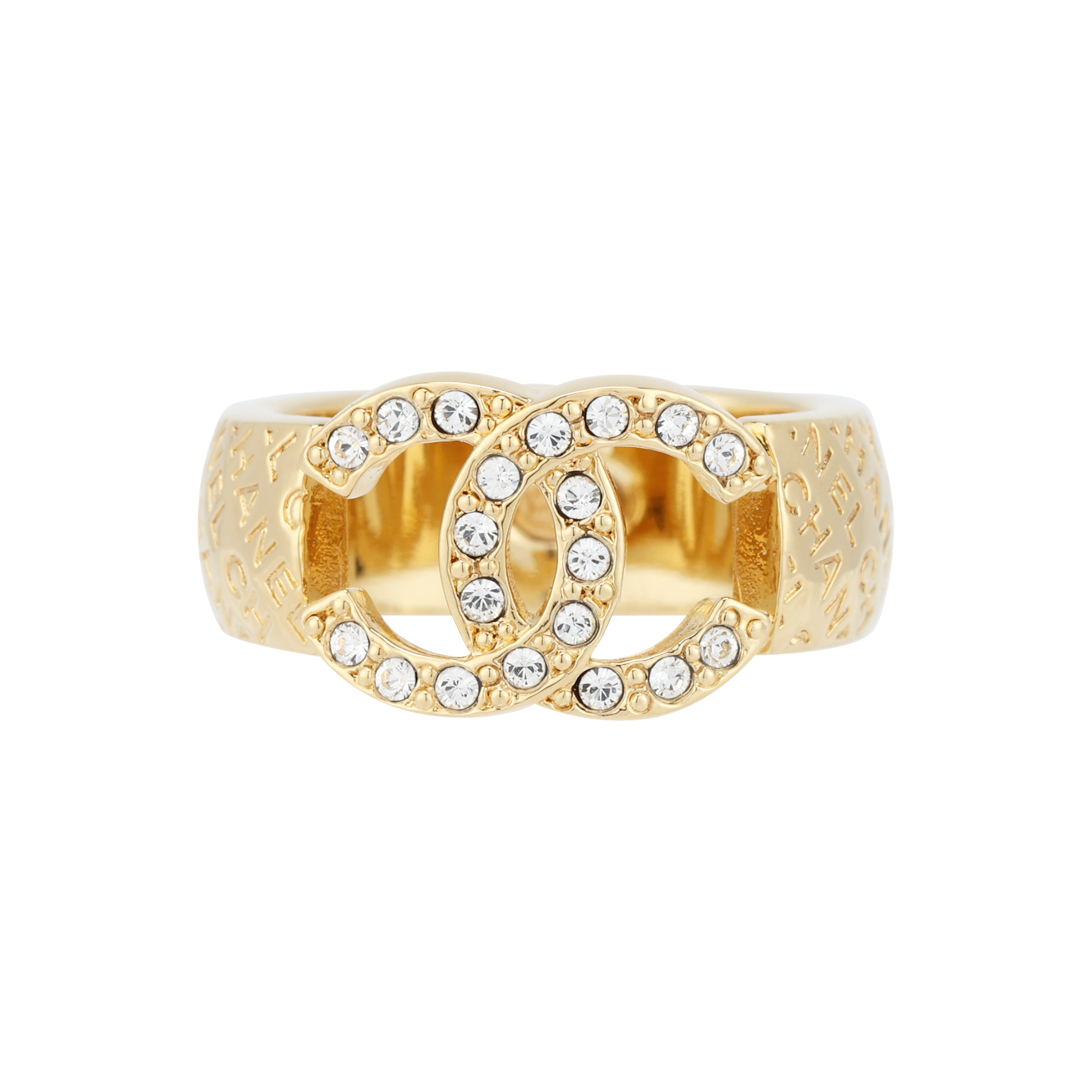 (Women) CHANEL 24P Spring/Summer Double C Crystal Metal Ring for Women - Gold. ABD036-B16170-NW438