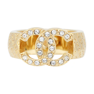 (Women) CHANEL 24P Spring/Summer Double C Crystal Metal Ring for Women - Gold. ABD036-B16170-NW438