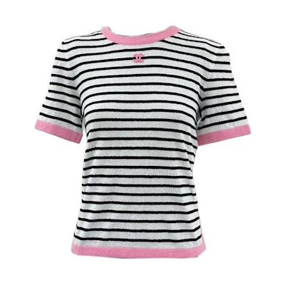 (Women) CHANEL 24P Striped Crewneck Knit Short Sleeve Top Black Spring Summer P77055-K11124-NX481