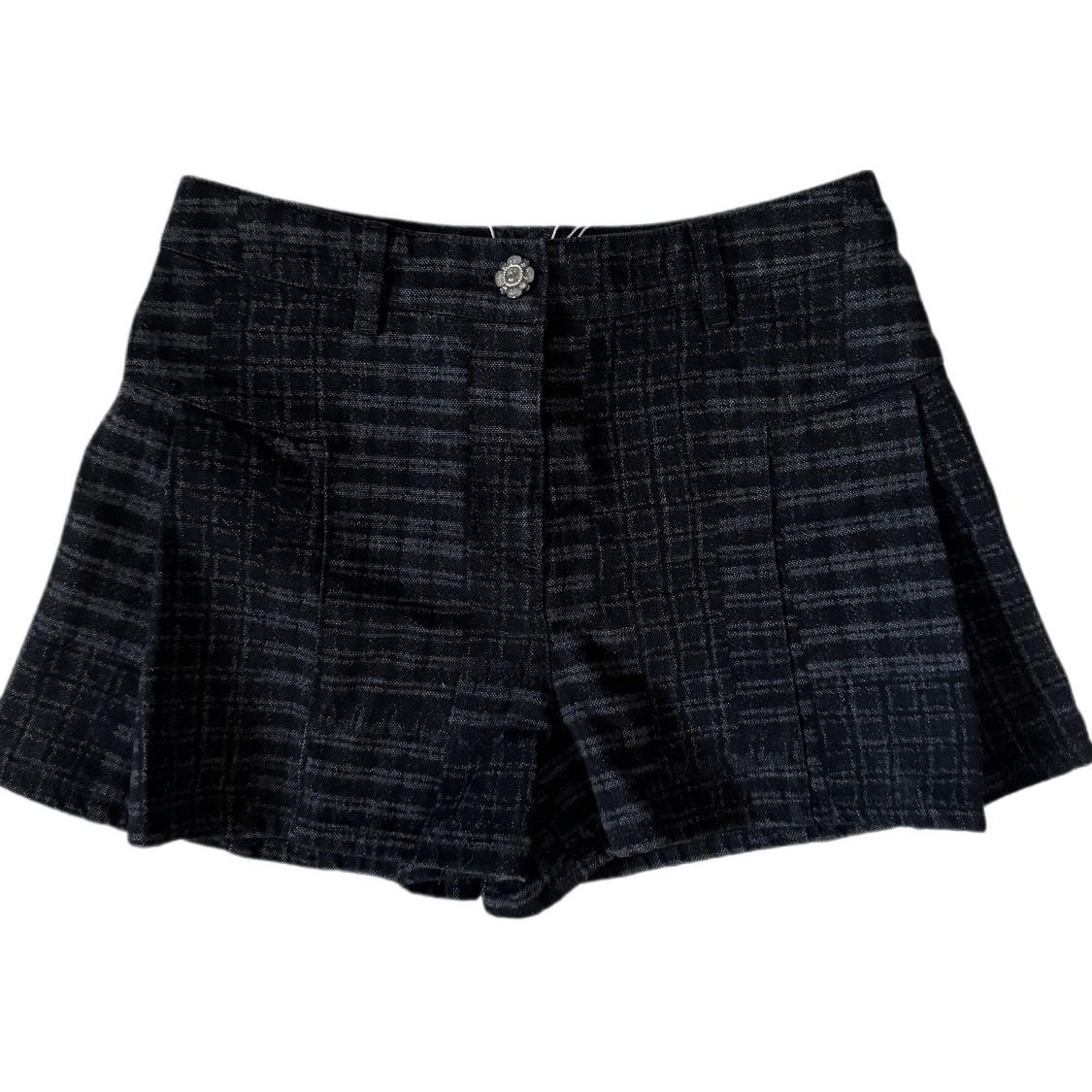 (Women) CHANEL 24SS  Black Plaid Button Pleated Denim Shorts Casual Style. P77604-V69616-NZ728