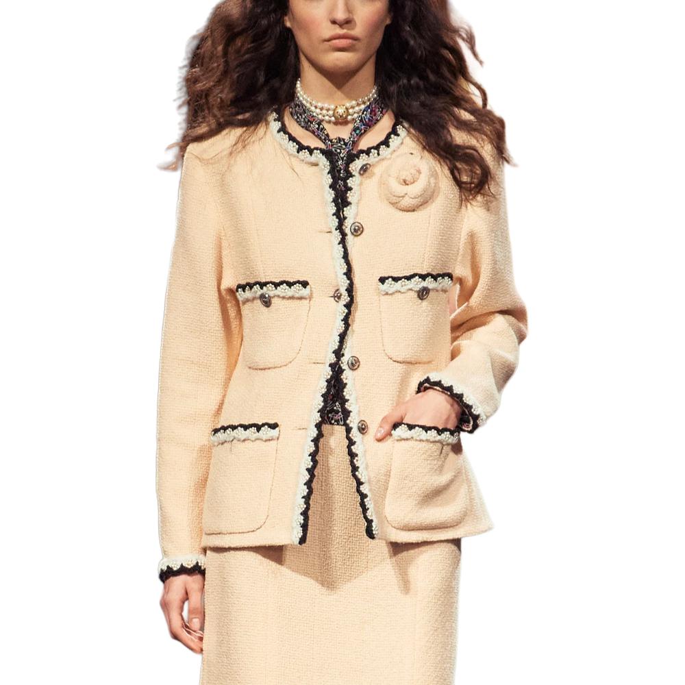 (Women) CHANEL 24SS  Contrast Round Neck Button-Up Jacket in Off-White P77700-V69436-NY803