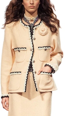 (W) CHANEL 24SS Jaket Kancing Leher Bulat Kontras Warna Putih Tua P77700-V69436-NY803 Buy (W) CHANEL 24SS Jaket Kancing Leher Bulat Kontras Warna Putih Tua P77700-V69436-NY803