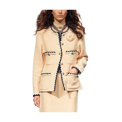 (Women) CHANEL 24SS Contrast Round Neck Button-Up Jacket in Off-White P77700-V69436-NY803