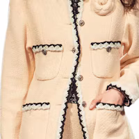 Purchase (W) CHANEL 24SS Jaket Kancing Leher Bulat Kontras Warna Putih Tua P77700-V69436-NY803
