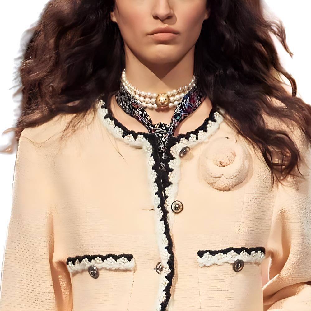 Sizing (W) CHANEL 24SS Jaket Kancing Leher Bulat Kontras Warna Putih Tua P77700-V69436-NY803