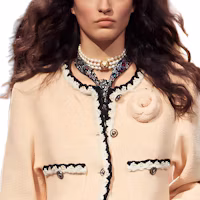 Sizing (W) CHANEL 24SS Jaket Kancing Leher Bulat Kontras Warna Putih Tua P77700-V69436-NY803