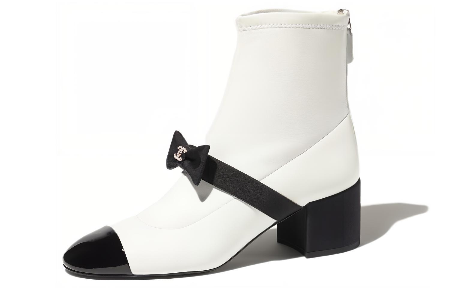 (Women) Chanel 55mm Bow Ankle Boots White Stretch Lambskin G40099-Y56621-K5932