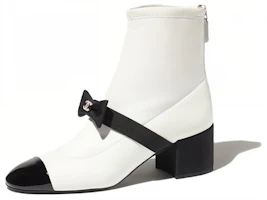 (Women) Chanel 55mm Bow Ankle Boots White Stretch Lambskin G40099-Y56621-K5932 (Women) Chanel 55mm Bow Ankle Boots White Stretch Lambskin G40099-Y56621-K5932