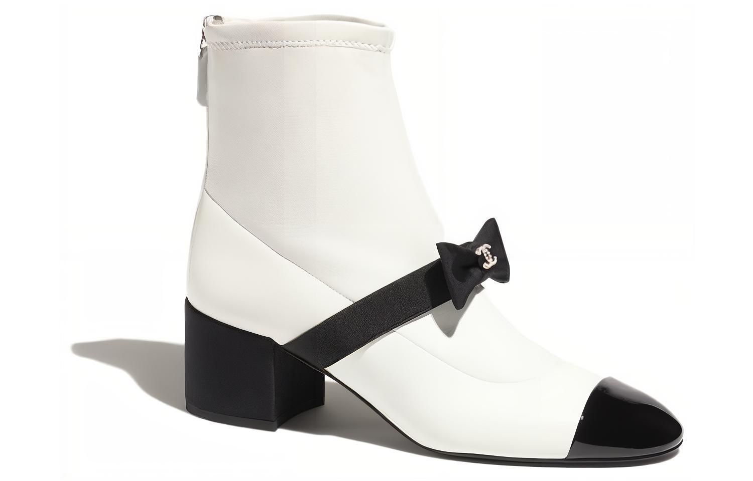 (W) Chanel 55mm Bow Ankle Boots White Stretch Lambskin 圖 2
