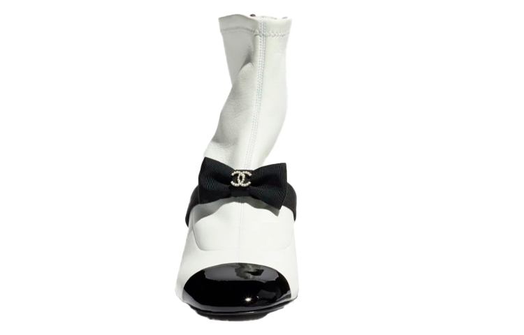 (W) Chanel 55mm Bow Ankle Boots White Stretch Lambskin 圖 3