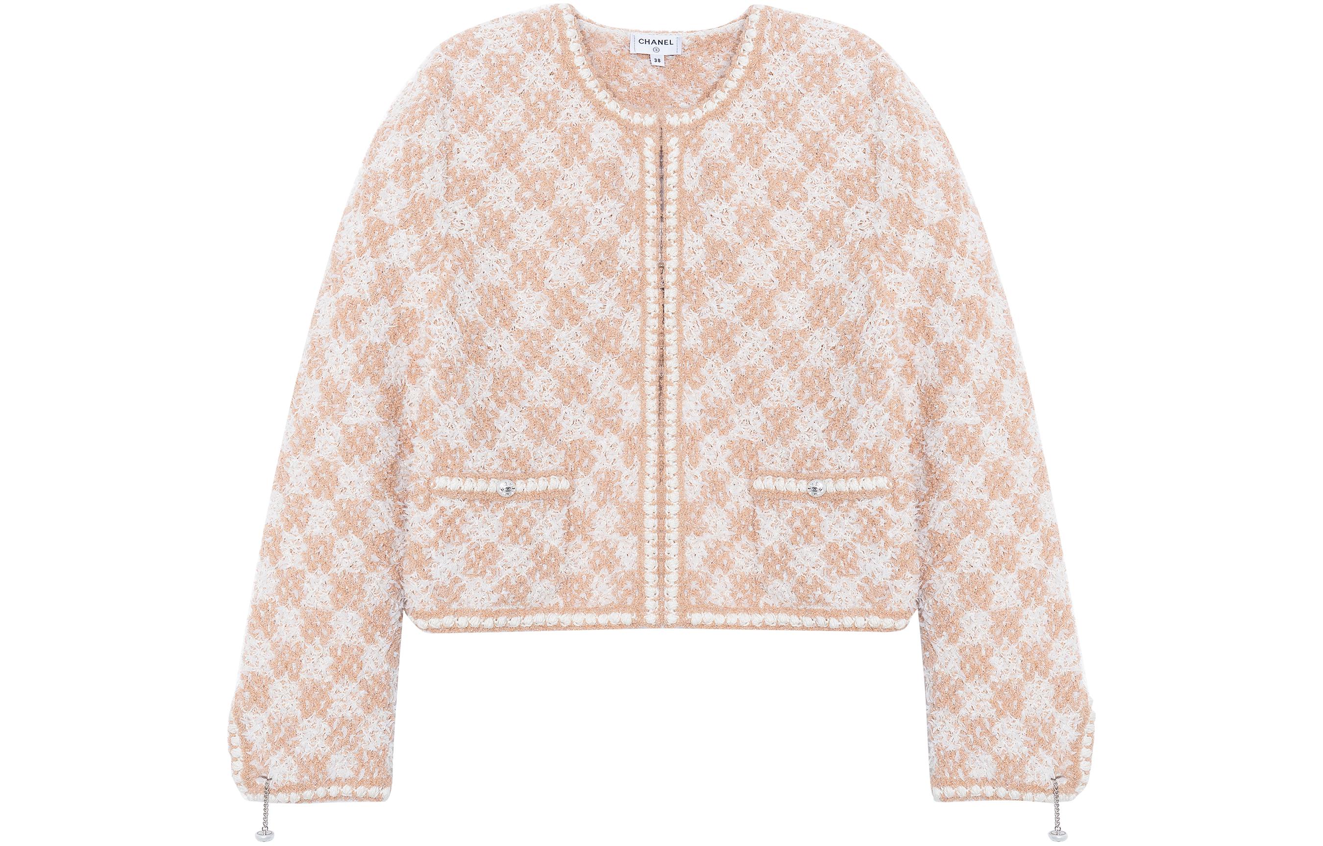 (Women) CHANEL  Beige Diamond Pattern Knit Button-Up Casual Jacket. P75029-K10754-NN594
