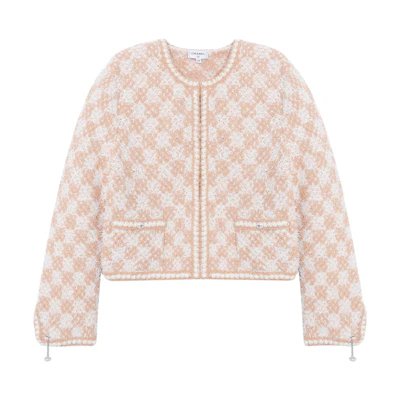 (Women) CHANEL Beige Diamond Pattern Knit Button-Up Casual Jacket. P75029-K10754-NN594