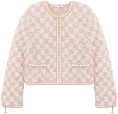 (W) CHANEL Jaket Kasual Beige Corak Berlian Knit Butang Depan. P75029-K10754-NN594 Order (W) CHANEL Jaket Kasual Beige Corak Berlian Knit Butang Depan. P75029-K10754-NN594