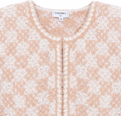 (W) CHANEL Jaket Kasual Beige Corak Berlian Knit Butang Depan. P75029-K10754-NN594 Details for (W) CHANEL Jaket Kasual Beige Corak Berlian Knit Butang Depan. P75029-K10754-NN594