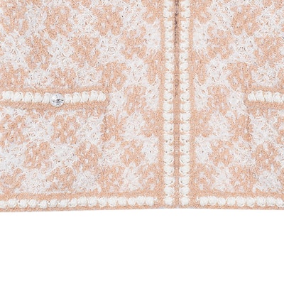 (W) CHANEL Jaket Kasual Beige Corak Berlian Knit Butang Depan. P75029-K10754-NN594 Sizing (W) CHANEL Jaket Kasual Beige Corak Berlian Knit Butang Depan. P75029-K10754-NN594