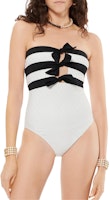 (Women) CHANEL Black & White Striped One-Piece Swimsuit with Laces. P76805-V68953-00100 (Women) CHANEL Black & White Striped One-Piece Swimsuit with Laces. P76805-V68953-00100