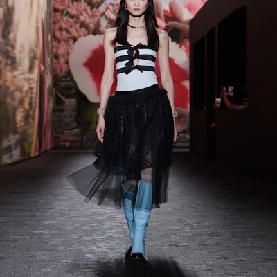 (Women) CHANEL Black & White Striped One-Piece Swimsuit with Laces. P76805-V68953-00100 Lookbook (Women) CHANEL Black & White Striped One-Piece Swimsuit with Laces. P76805-V68953-00100