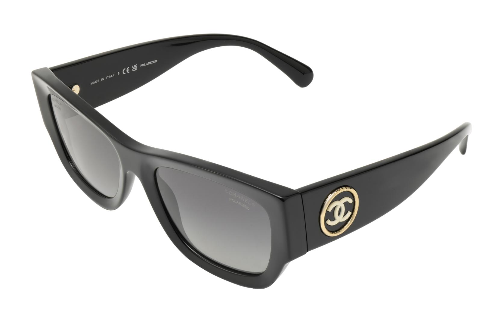 (Women) CHANEL  Black Classic Double C Logo Irregular Sunglasses. CH5507-C622S8