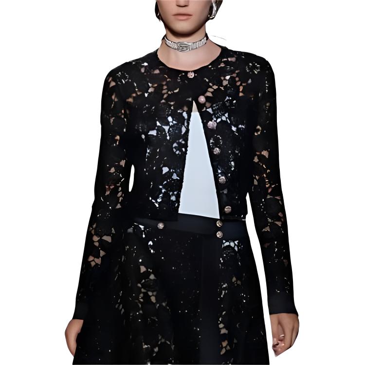 (Women) CHANEL  Black Floral Lace Long Sleeve Jacket - Spring 2024 Collection. P77281-V69094-94305