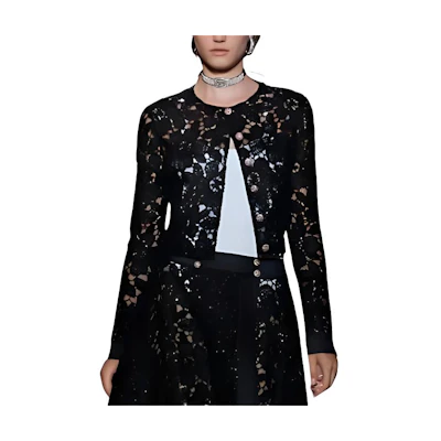 (Women) CHANEL Black Floral Lace Long Sleeve Jacket - Spring 2024 Collection. P77281-V69094-94305