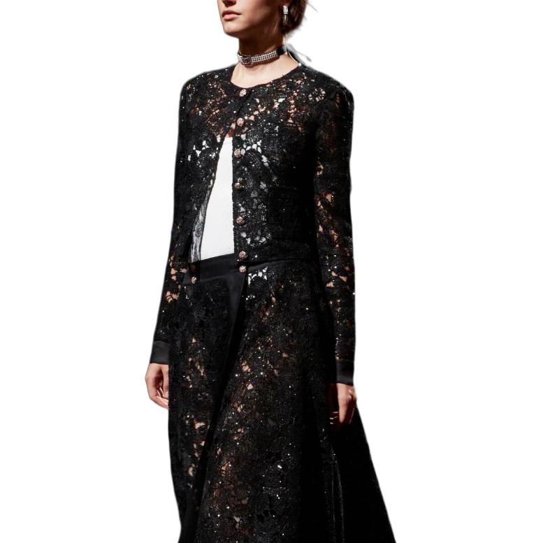 (Women) CHANEL  Black Floral Lace Long Sleeve Jacket - Spring 2024 Collection. P77281-V69094-94305 圖 3
