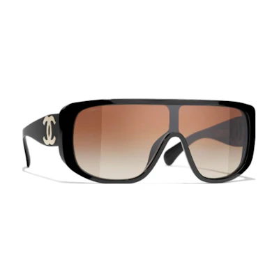 (Women) CHANEL Black Irregular Acetate Sunglasses with Logo Detail. CH5495C622S5