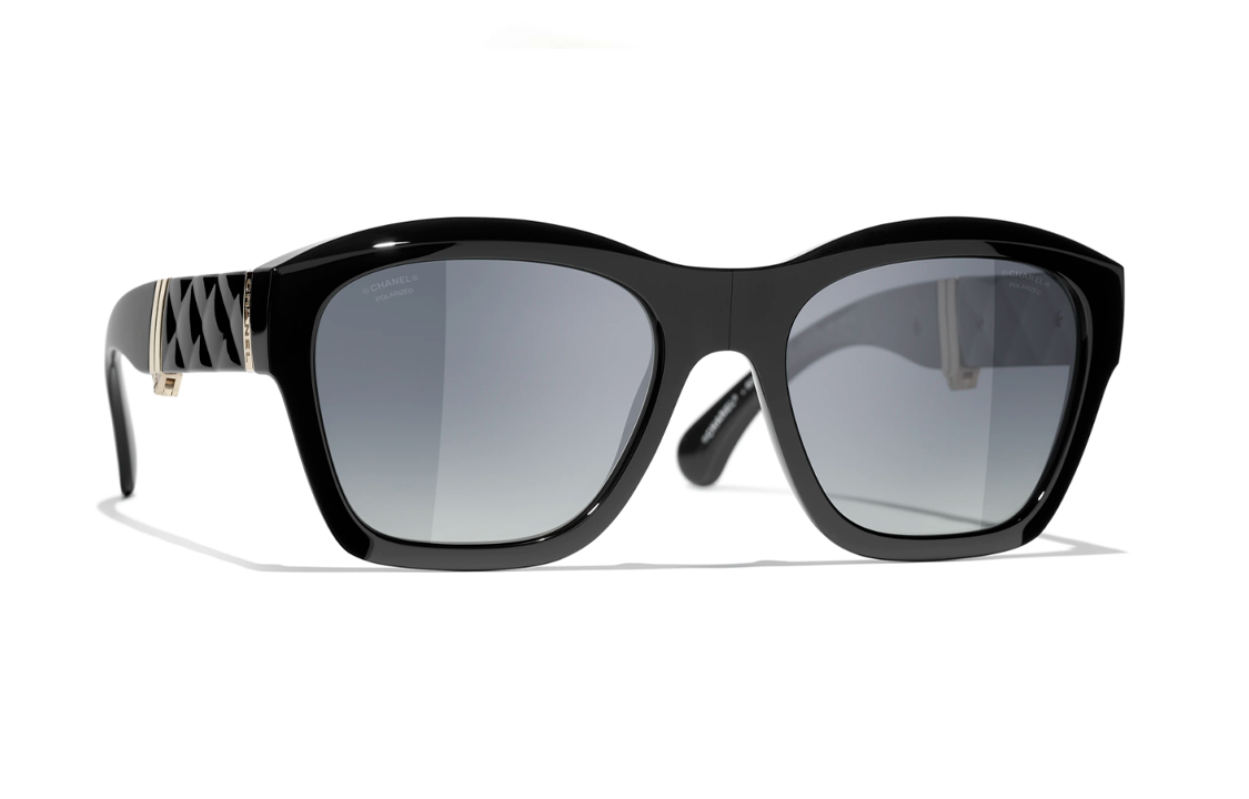 (Women) CHANEL  Black Irregular Diamond Pattern Sunglasses. CH6055B C622/S8