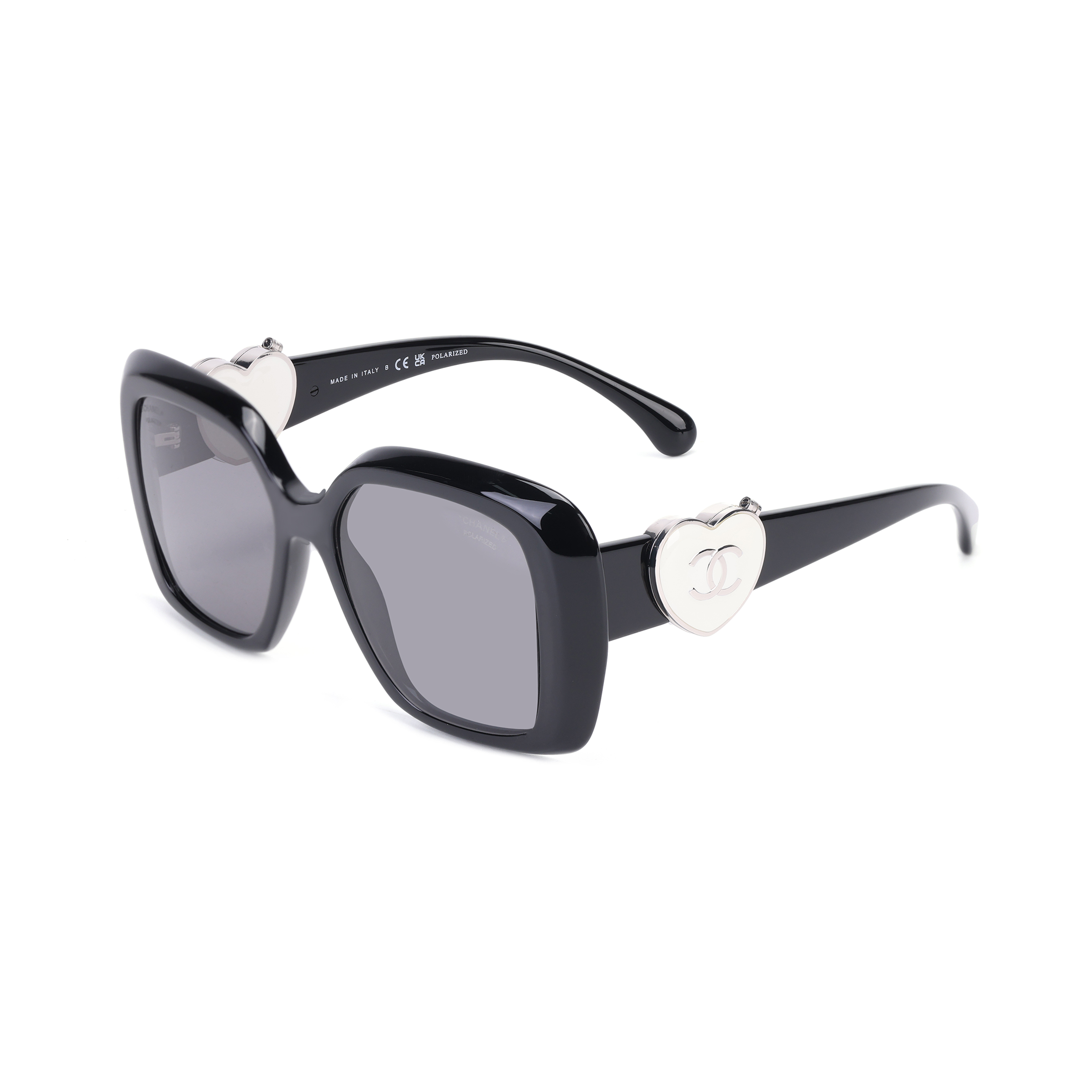 (Women) CHANEL  Black Irregular Logo Engraved Acetate Sunglasses. CH5518C501T8