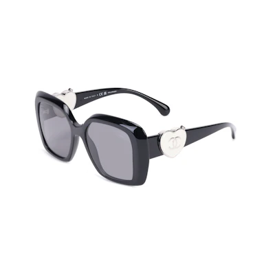 (Women) CHANEL Black Irregular Logo Engraved Acetate Sunglasses. CH5518C501T8