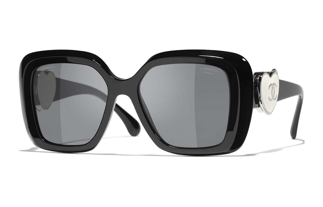 Order (W) 香奈儿 黑色不规则标志刻纹醋酸材质太阳镜 CH5518C501T8