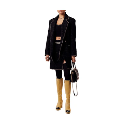 (Women) CHANEL Black Knitted Double-Breasted Long Sleeve Jacket. P75511-V63178-94305