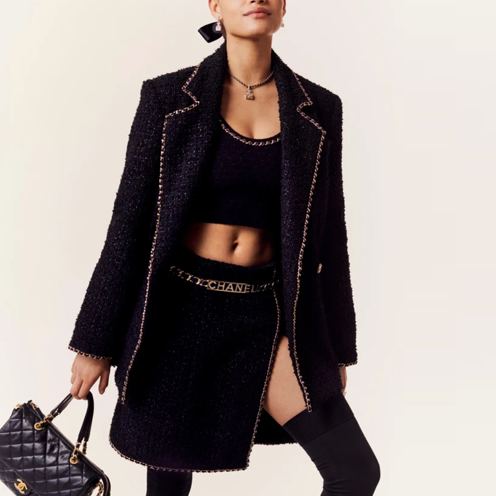 (Women) CHANEL  Black Knitted Double-Breasted Long Sleeve Jacket. P75511-V63178-94305 圖 3