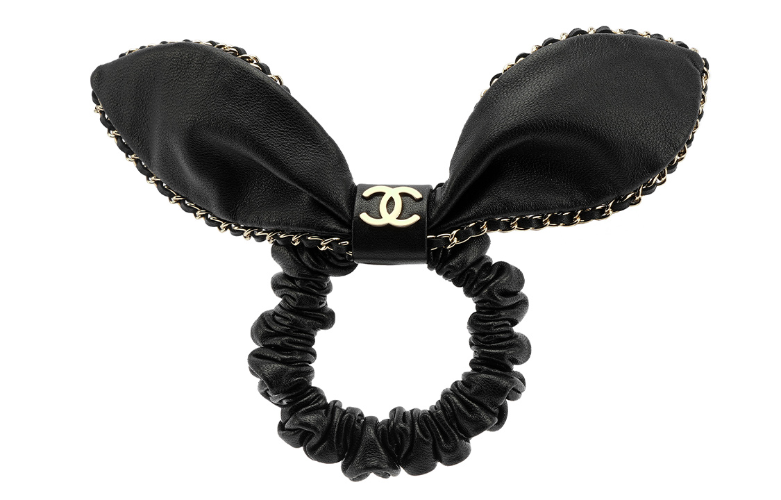 (Women) CHANEL  Black Lambskin Metal Hair Tie with Bunny Ear Decoration. AA8258-B0828294305