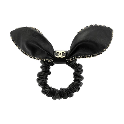 (Women) CHANEL Black Lambskin Metal Hair Tie with Bunny Ear Decoration. AA8258-B0828294305