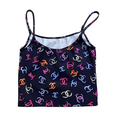 (Women) CHANEL Black Logo Print Casual Tank Top. P76775-V69112-NX049