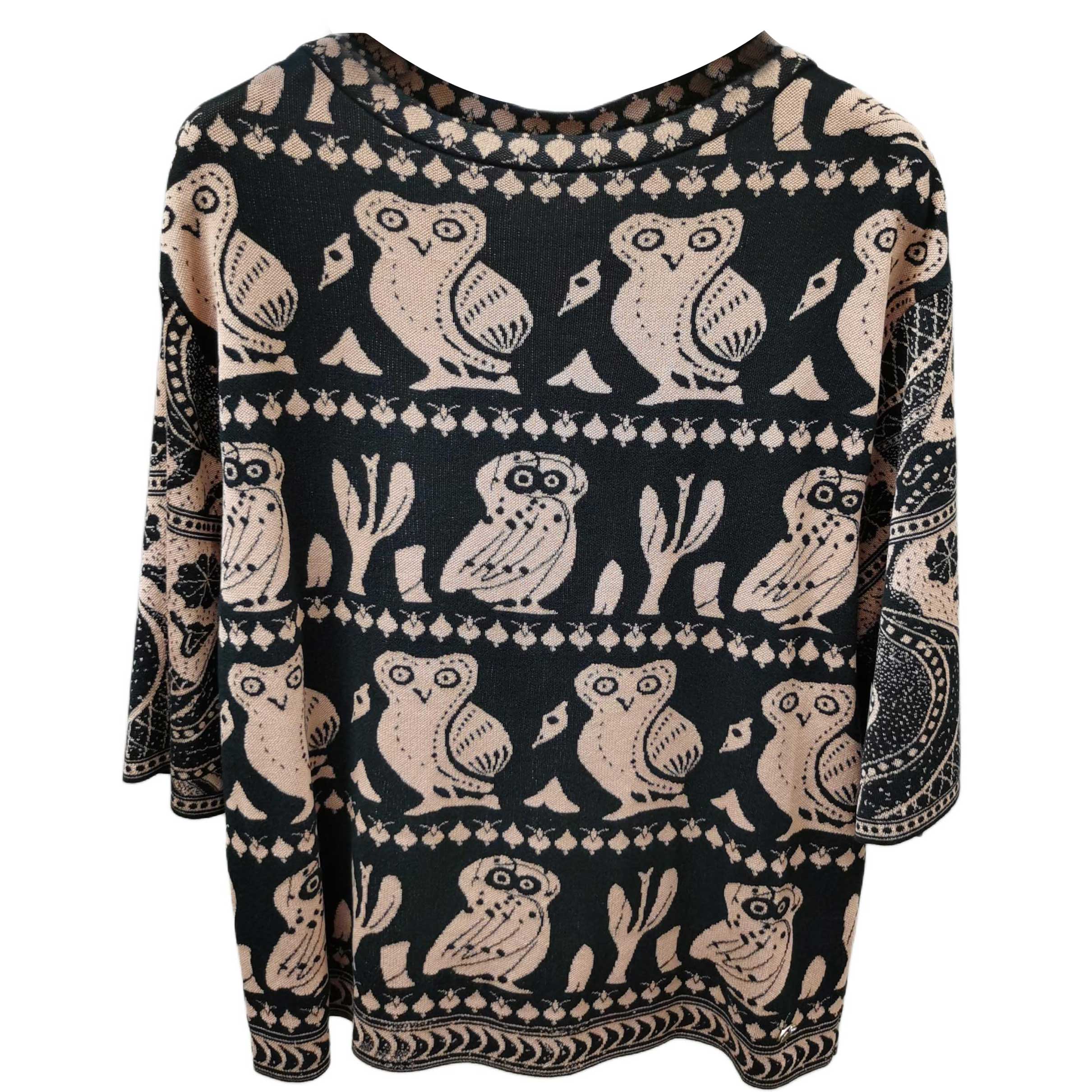 (Women) CHANEL  Black Patterned Knit Pullover Top 3/4 Sleeves Casual Sweater P58160-K07640-MD738