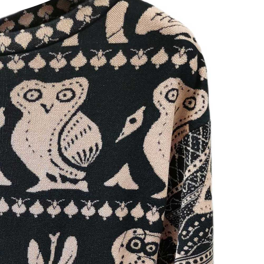 Sizing (W) CHANEL Suéter Casual Negro de Punto con Estampado y Mangas 3/4. P58160-K07640-MD738