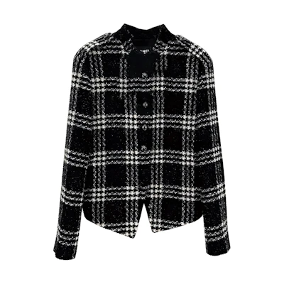 (Women) CHANEL Black Plaid Button-Up Long Sleeve Jacket. P73626-V64944-NJ600