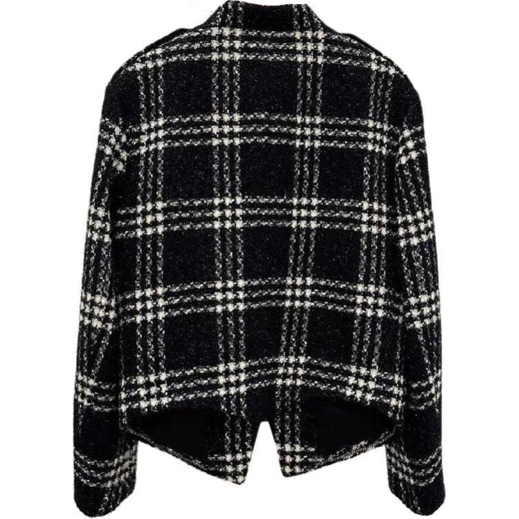 Lookbook (W) CHANEL Jaket Hitam Kotak-Kotak Lengan Panjang dengan Kancing. P73626-V64944-NJ600